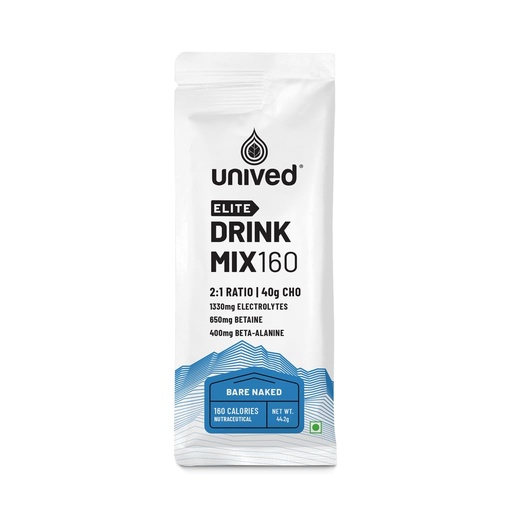 [BRSROGQLAECQA234] Unived Elite Drink Mix 160 | Isotonic Energy Drink | 2:1 Ratio & 40g Carbohydrates with Betaine & Beta-Alanine | Endurance Athletes Sports Drink (Bare Naked, 8 Pack)
