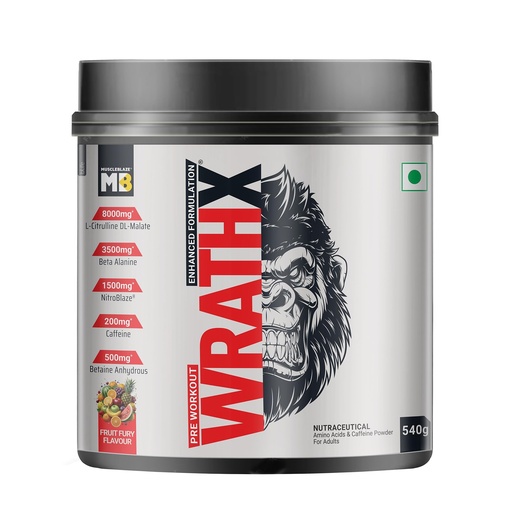 [BRSW2CYNPJ7QKHTA] MuscleBlaze Pre Workout WrathX Powder, Fruit Fury, 540g | 30 Servings