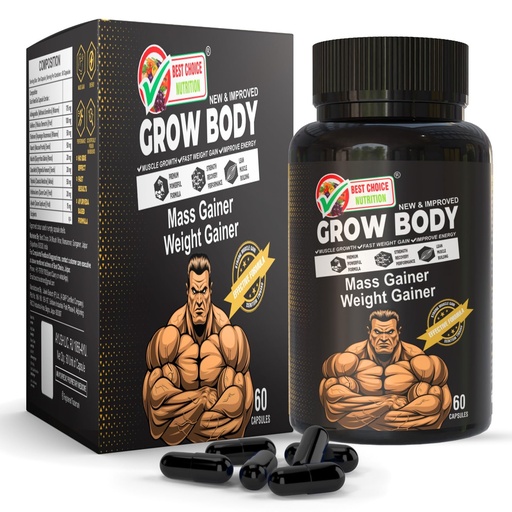 [BRSRGGA2BZYWG2T3] Best Choice Nutrition Grow Body Mass Gainer Weight Gainer, Muscle Growth, Fast Weight Gain, Improve Energy, Ayurvedic Herbs, 60 Capsules