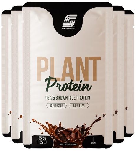 [BRSRGFQOOAGR62T3] Sparkfusion Plant Protein Powder Isolated Pea & Brown Rice Protein | 25g Protein per Sachet | 5.5g BCAA | Vegan, Gluten Free & Sugar Free | Triple Chocolate Flavour | Pack of 10 Sachets