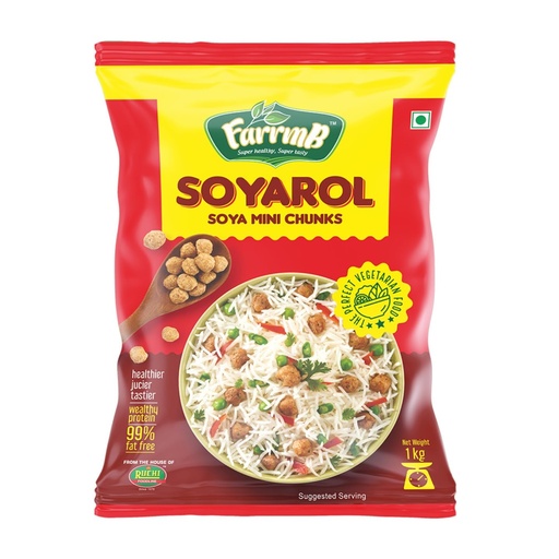 [BRSRGBQEDMBQICDX] FarrmB Soyarol Soya Mini Chunks 1kg | 100% Vegan Plant-Based Protein | 99% Fat-Free Meal Maker | Defatted Soya Wadi/Badi