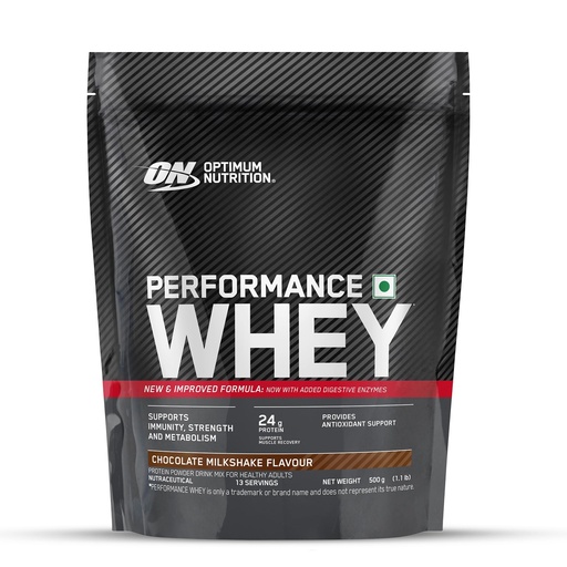 [BRSREGA6O55RSDTL] Optimum Nutrition (ON) Performance Whey Protein Powder, 24g Protein,0.5Kg (Chocolate Milkshake), Ultra-Filtered and Concentrated All-Whey Protein