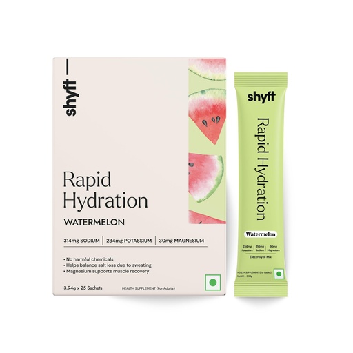[BRSRGBAQCECBS3L5] Shyft Rapid Hydration - Watermelon | 25 Sachets | Right sodium, potassium, magnesium mix for Instant Hydration | Absolutely no harmful chemicals | No Artificial Sweetener