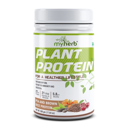 [BRSRMHY6CN7QAF34] MYHERB Plant Protein Powder | Pea And Brown Rice Protein Powder | Vegan High Protein Powder | 27 gm Protien,21 Vital,6 gm BCCAs |Sugar Free|For Men,Women (500 g (Pack of 1), Chocolate)