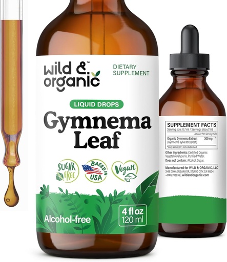[BRSROY37PMBRAFA7] Wild & Organic Gymnema Sylvestre Extract Drops - Sugar-Free Gymnema Sylvestre Supplements - Gurmar Powder Based Tincture - Vegan, Alcohol-Free Leaf Liquid Drops - 4 fl oz
