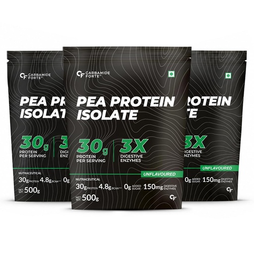 [BRSRAFQ5DMNREAIZ] Carbamide Forte Pea Protein Isolate 30G Per Serving | Vegan Plant Protein Powder Isolate With 4.8G BCAA | 100% Pure Unflavoured Plant Pea Protein Powder - 500G (Pack Of 3), 1500 Grams, 30 Grams