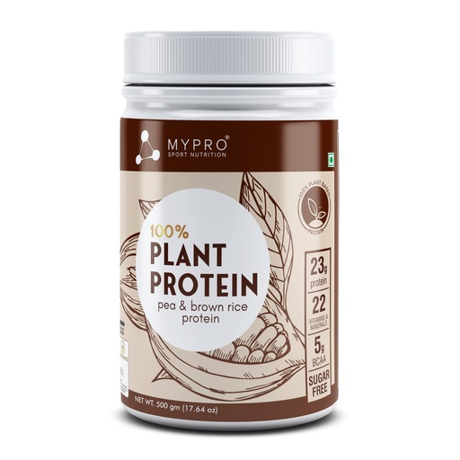 [BRSW2ZI3CIGRME33] Mypro Sport Nutrition Plant Protein Powder Pea & Brown Rice Protein (23g protein,22 Vitamins & minerals,5g BCAA) Plant Based Protein Men & Women (Chocolate, 500 g (Pack of 1))