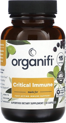 [BRSWY2TRCV5QOH3J] Organifique - Immune crítico - Blend de soporte inmune superalimentario - 30 cápsulas - Blend of Elderberry, Andrographis, Astragalus e extracto de oliveira - Rico en vitamina C e antioxidantes