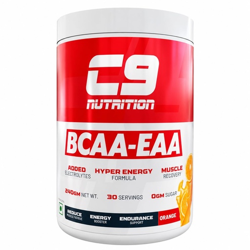 [BRSRAGQ7OUIR4AY6] C9 NUTRITION BCAA EAA Powder with 5000mg BCAA, 9000mg EAA & 500mg L-Arginine | Sugar-Free Amino Acid Supplement with Electrolytes for Workout & Muscle Recovery | 30 Servings, Orange Flavour)