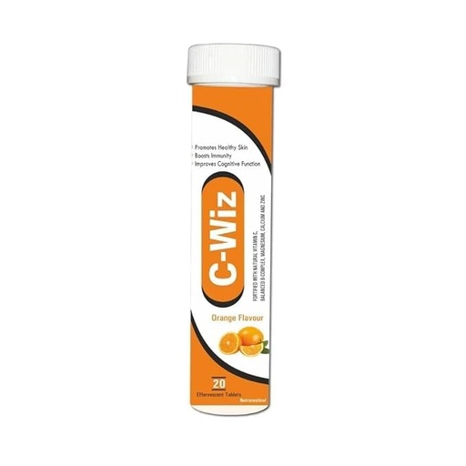 [BRSRAZL3CEDRGA37] C-Wiz Orange Flavoured Effervescent Fortified Tablets, 20 Tablets, Vitamin C for Healthy Skin, Immunity Boost, Cognitive Function
