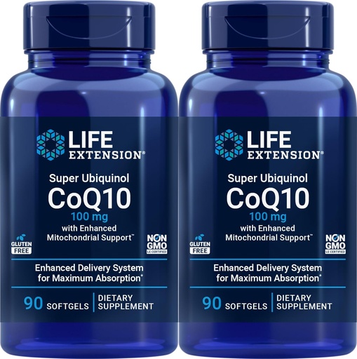 [BRSWYYATAQFBGD36] Life Extension COQ10 Super Ubiquinol 100mg 90 Count (Pack of 2) with Enhanced Mitochondrial Support