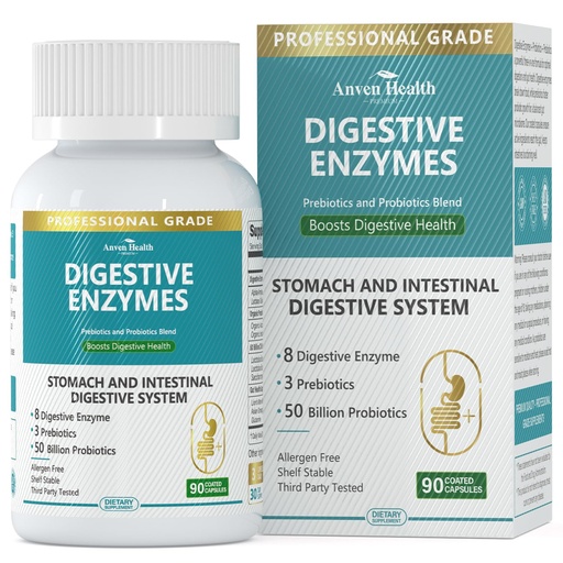 [BRSRAFIOPIIGCELF] 800mg Digestive Enzymes for Men and Women with Probiotics & Organic Prebiotics, 8 Key Enzymes, Protease, Amylase & Lipase for Bloating, Gas Relief, Non-GMO | 90 Capsules