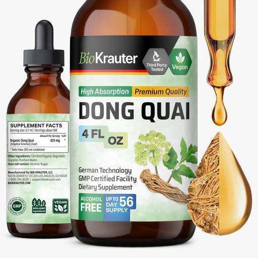 [BRSROGARAF4GOFY3] BIO KRAUTER® Menopause Supplements for Women* - Dong Quai Drops 4 Fl.Oz 56 Days of Supply - Vegan Angelica Root Tincture for Menopause Support - Alcohol & Sugar Free - Relaxation & Women's Wellness