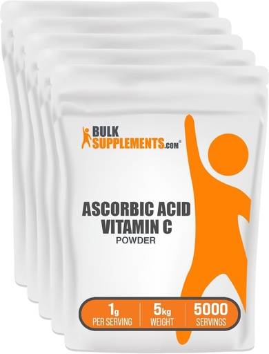 [BRSWIEDYCQOGMETI] BulkSupplements.com Ascorbic Acid Powder - Vitamin C Supplement, for Immune Support - Ascorbic Acid Food Grade, Gluten Free, 1g per Serving, 1kg (Pack of 5) (11 lbs)