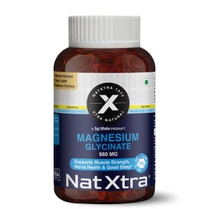 [BRSREEAROF5BGELA] NatXtra Magnesium Glycinate Supplement | Supports Sleep Quality, Relaxation & Muscle Ease | 120 Veg Capsules