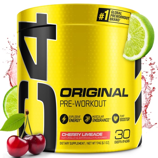 [BRSWKHALDF6R2ALG] Cellucor C4 Original Pre Workout Powder Cherry Limeade | Vitamin C for Immune Support | Sugar Free Preworkout Energy for Men & Women | 150mg Caffeine + Beta Alanine + Creatine | 30 Servings