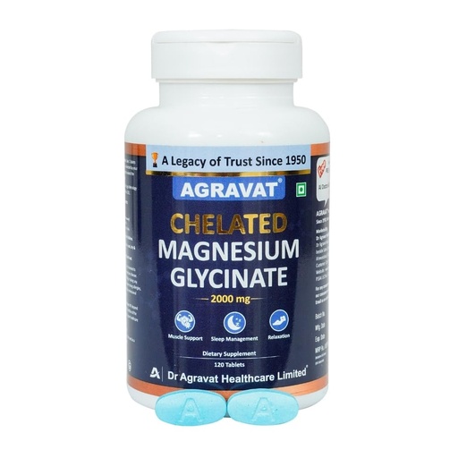 [BRSRYGAEB4CRMHY3] Dr. Agravat Chelated Magnesium Glycinate 2000mg Supplement- 120 Veg Tablets