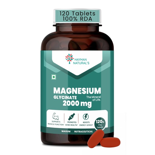 [BRSRGHACO4IGMCY7] Hayman Natural's Magnesium Glycinate Tablets 2000mg – High Absorption Chelated Magnesium Supplement – Supports Muscle Recovery, Sleep, Nerve & Heart Health – for Men & Women – 120 Veg Tablets