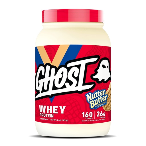 [BRSWYAT3ORYRQELZ] GHOST Whey Protein Powder, Nutter Butter - 2LB, 26G of Protein - Whey Protein Blend - ­Post Workout Fitness & Nutrition Shakes, Smoothies, Baking & Cooking - Cookie Pieces Inside