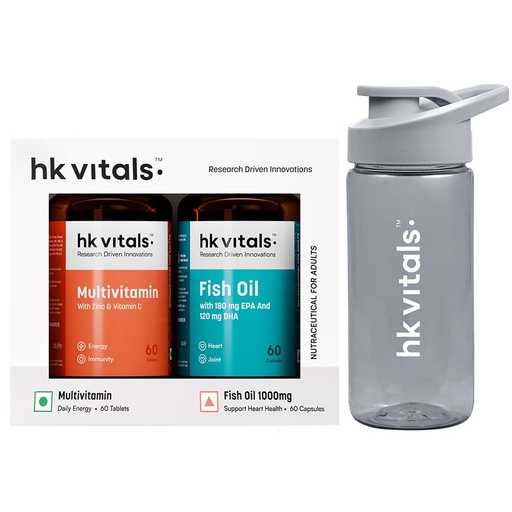 [BRSROAL2O4IBOCD5] hk vitals Fish Oil & Multivitamin, 2 x 60 Tablets + Sipper 300ml