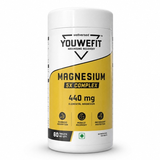 [BRSRYZYEPIORSD37] YouWeFit Magnesium 5X Complex – 440mg Elemental Mg, 5 Forms | Muscle Recovery, Sleep & Cramp Relief | Astaxanthin, B6 & B12 | 60 Vegetarian Tablets