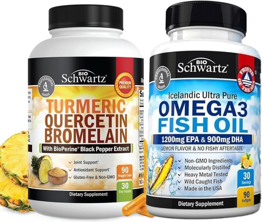 [BRSRAAAOBMFWOCI2] Turmeric Quercetin with Bromelain Supplement (1 Month Supply) Plus Triple Strength Omega 3 Fish Oil Softgels (1 Month Supply)