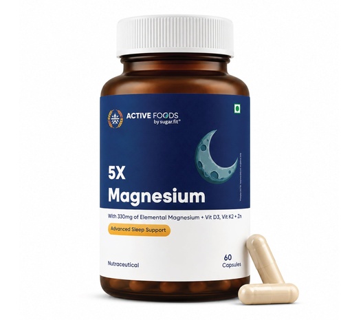 [BRSRGCABCN4AKCA6] Sugar.fit 5X Magnesium Glycinate Supplements, 330mg Elemental Magnesium Supplement with Vegan Vitamin D3 600 IU, K2 MK-7 & Zinc for Sleep, Muscle, Bone Health & Immunity, No Oxide, 60 Veg Capsules