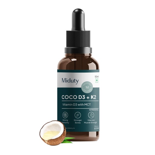[BRSW2BL3CV7BSGT3] Miduty Coco D3 + K2 – Cholecalciferol Vitamin D3 Drops 600 IU with MK-7 – Support Strong Bones, Muscles & Joints - More Calcium Absorption – Women & Men – 50 ml