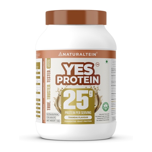 [BRSRYGLYOF7RSA35] Naturaltein YES Protein Thandai Flavour 1kg | Fermented Yeast Vegan Protein Powder | 25.7g Protein | No Added Sugar | Naturally Sweetened | Digestive Enzymes | Heavy Metal Tested | 28 Servings