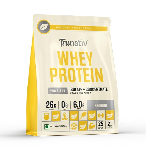 [BRSRGGQHO4JR4FI7] Trunativ Pro Blend Whey Protein Powder Isolate & Concentrate | 100% Light & Clean Protein Powder | 26g Protein | 6g BCAA | 12.52g EAA | No added sugar | Banana 2lbs (907g)