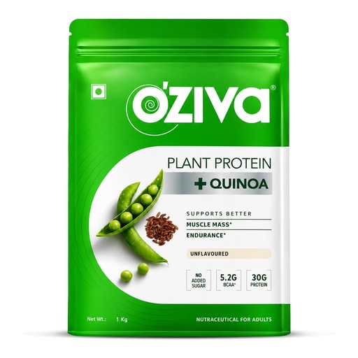 [BRSWGFI6BEPGM23O] OZiva Plant Protein Powder, Pea Isolate, Vegan, Unflavoured, 1kg