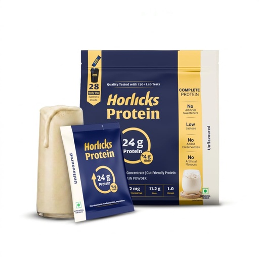 [BRSRYZI2AQIGYCIY] Horlicks, Unflavoured, Protein Powder, 1 Kg, for Gut Health, with Fermented Yeast Protein (79%), Free from Added Preservatives, Convenient Daily Sachets, for Men and Women, 28 Sachets