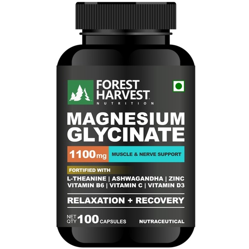 [BRSREGINA4NGYALV] Magnesium Glycinate 1100mg with L-Theanine, Ashwagandha, Zinc, Vitamin B6, C & D3 | 100 Veg Capsules | WHO-GMP, HACCP, ISO Certified