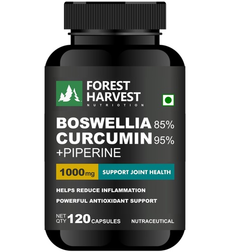 [BRSRACARBN4AYELX] Boswellia 85% & Curcumin 95% with Piperine | 1000 mg per Serving | 120 Veg Capsules | Joint & Inflammation Support | High-Potency, 100% Vegan