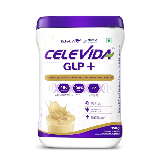 [BRSRGCD2A4HWGHTO] Celevida GLP+ - High protein support for lean muscle preservation during GLP-1/GIP therapies | 24gm protein per serving (predominantly WHEY isolate sourced from Europe) | Contains 100% RDA BCAA - Vanilla Flavour - 350 gm