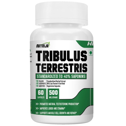 [BRSWGBI7A55GAFIY] Nutrija Tribulus Terrestris Extract 500mg | 60 Capsules | standardized to 40% Saponins | Supports Natural Testosterone, Muscle Growth & Repair