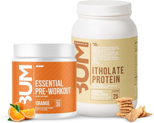 [BRSROGIODICRAG35] RAW Whey Isolate Protein Powder & Essential Pre-Workout Powder Bundle (Cinnamon Crunch & Orange) - Chris Bumstead Sports Nutrition Supplement for Men & Women