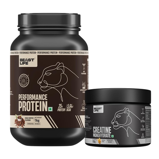[BRSRY2YFOYCAK3LB] BeastLife Performance Yeast Protein Powder 1Kg with Creatine Monohydrate 125g | 25g Protein | Cold Coffee, Tropical Tango | Smooth & Light, Easy to Digest with Ultrasorb Tech