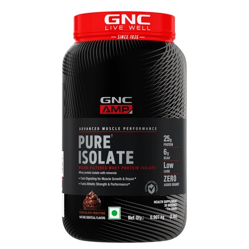 [BRSRMAAHB56RQEY4] GNC Amp Pure Isolate Zero Carb | 2 Lbs | 30 Servings | Boosts Athletic Performance Builds Lean Muscles | Speeds Up Recovery | Digezyme For Easy Digestion | 25G Protein | 6G Bcaa | Chocolate Frosting