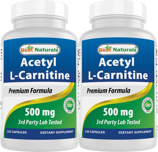 [BRSWIEYACAAGIEY7] Best Naturals Acetyl L-Carnitine (ALCAR) 500mg, 120 Capsules, 120 Servings - Non-GMO and Gluten Free, 1 Capsule per Serving (2 Pack)