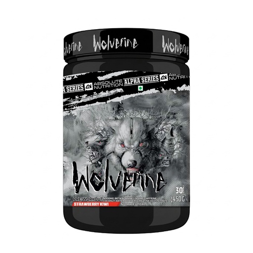 [BRSRYEL7DMORACTL] Absolute Nutrition Alpha Series Wolverine Pre-Workout Powder | 6000mg Beta Alanine | 300mg Caffeine | 2500mg L-Citrulline | Dual Creatine | Coconut Water Powder | 30 Servings | 450g (Strawberry Kiwi)