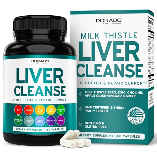[BRSRAFQYDN7WOGQU] Liver Cleanse Detox & Repair 27 in 1 Formula - Milk Thistle, Dandelion Root, Turmeric, Artichoke Extract & More - Liver Detox Support Supplement - 3rd Party Tested, Vegan Safe & USA Made (60 Count)