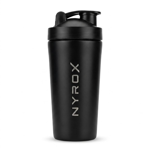 [BRSRYFQFA5YAYFDD] NYROX Stainless Steel Gym Shaker Bottle 750ml - Leakproof Protein Shaker with Measurement Markings (Stealth Black)
