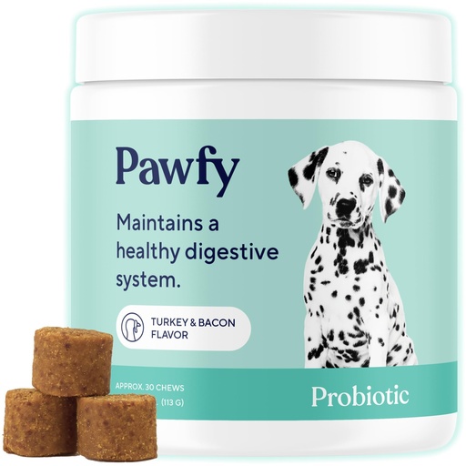 [BRSROHA2O4NWYCDF] Pawfy Probiotics for Dogs | Supports Digestive Health, Diarrhea for Small, Large Dogs | Improves Gut Health | Anti Yeast Supplements | Skin Health Seasonal Allergies Support - 30 Chews (Bacon)