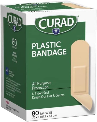 [BRSWIYQZOABWCA3E] Curad Plastic Bandages .75 X 3 Inches 80 Each