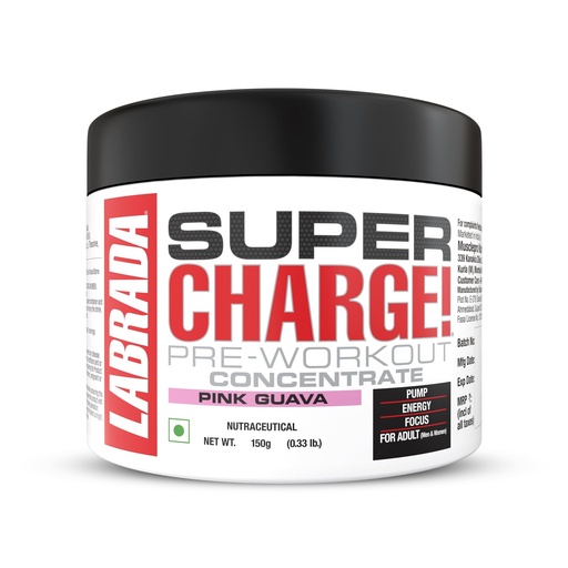 [BRSROBDYOQCWGDTB] Labrada Super Charge Pre Workout Supplement for Men & Women | Energy, Focus & Muscle Pump Support | Pink Guava | 150g