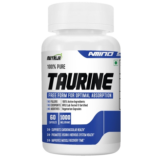 [BRSWGAIBAAARAFL6] NutriJa Taurine 1000mg - 60 Capsules | Supports Muscle Recovery, Cardiovascular Health, Vision & Nervous System