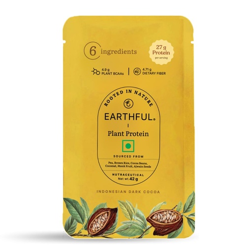 [BRSRYGA7CMOWKETA] Earthful Honest Plant Protein Sachet - Indonesian Cocoa | Single-Serve 42 g Sachet | 27 g Plant Protein | Pea & Brown Rice Blend | Sweetened with Monk Fruit | Vegan, Lactose-Free