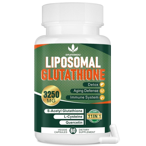 [BRSROCYTBYPQ4YLZ] 3250 MG Liposomal Glutathione Supplement,Reduced L-Glutathione with Resveratrol,Quercetin, Antioxidant Supplement for Immune System, Non-GMO, 60 Capsules