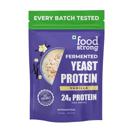 [BRSRGYAOBUDQ2EL5] Foodstrong Fermented Yeast Protein - Vanilla | 26g Complete Plant Protein with Probiotics, Digestive Enzymes, & Indian Herbs | Vegan | No Sugar | 500g